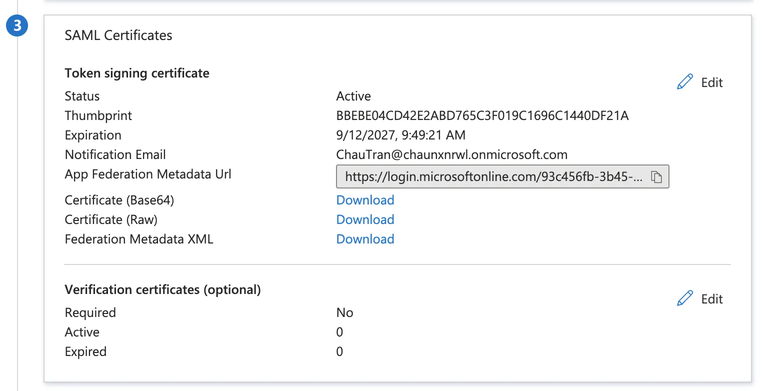 Edit SAML certificate signing options