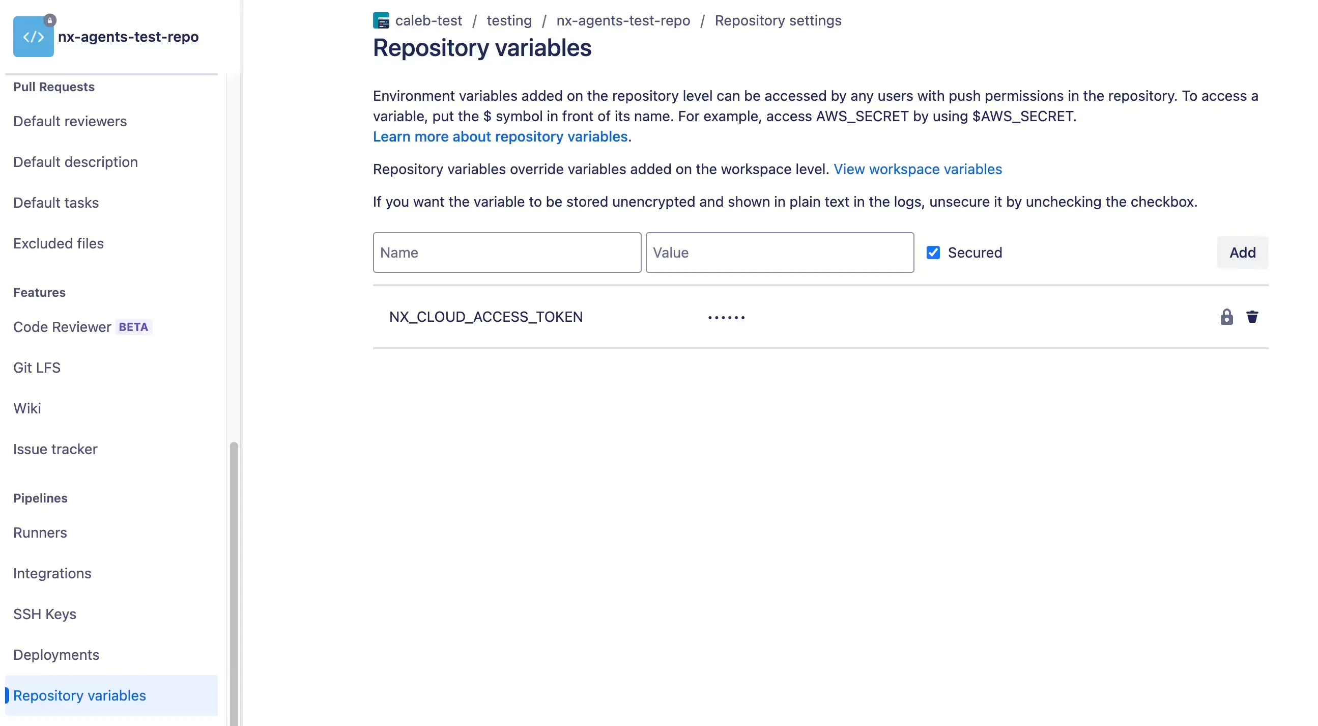 add read-only Nx Cloud access token to bitbucket