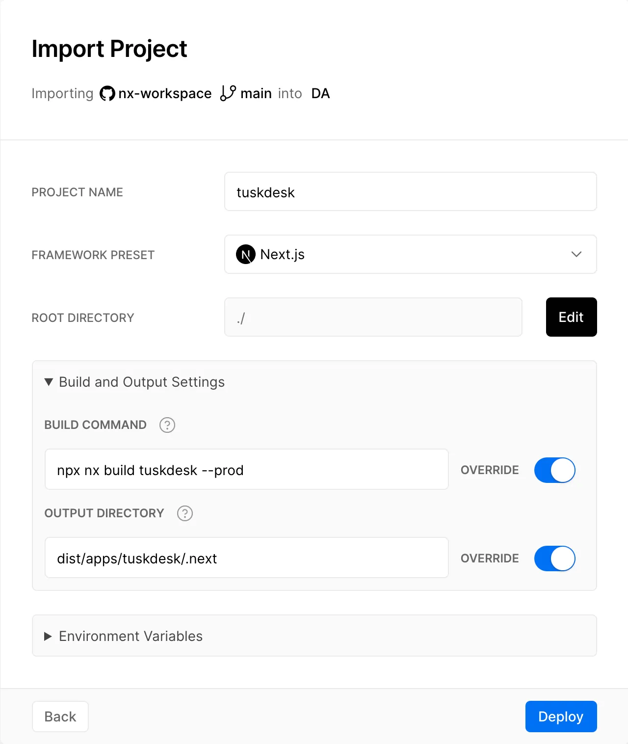 New Vercel Project
