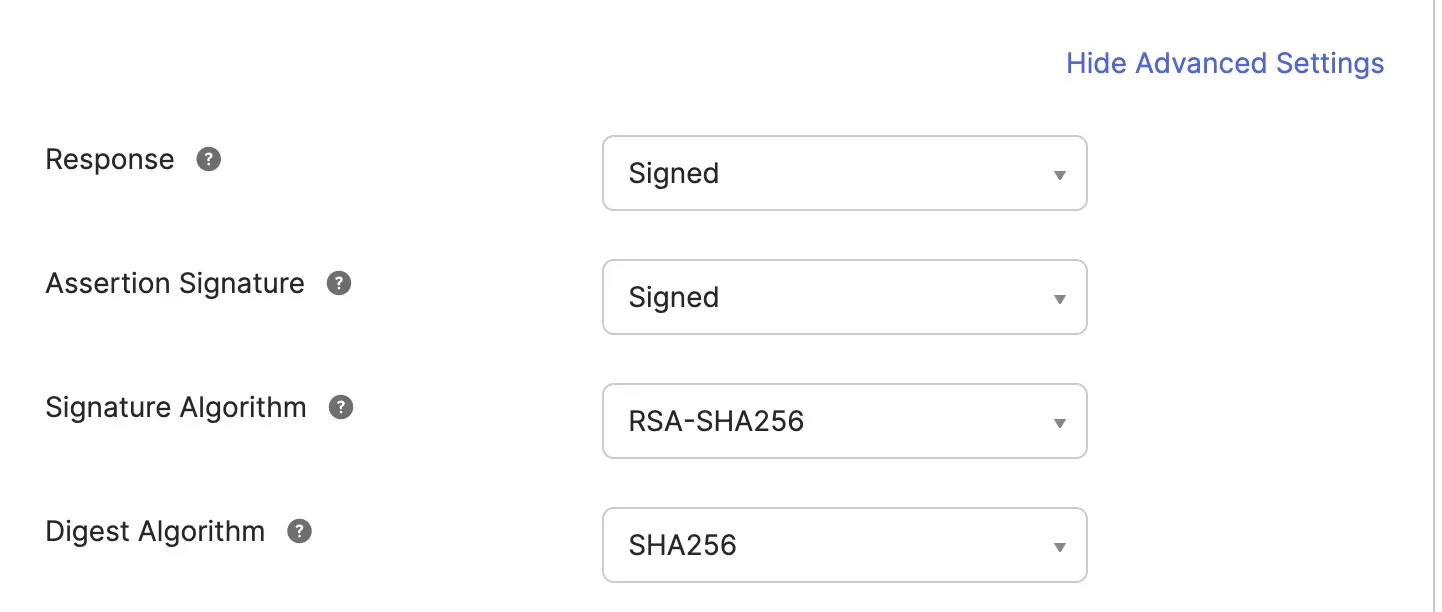 Set Response and Assertion signature settings to Signed