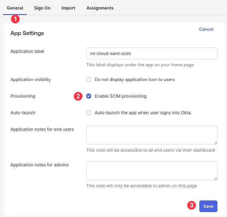 Enable SCIM provisioning in general settings