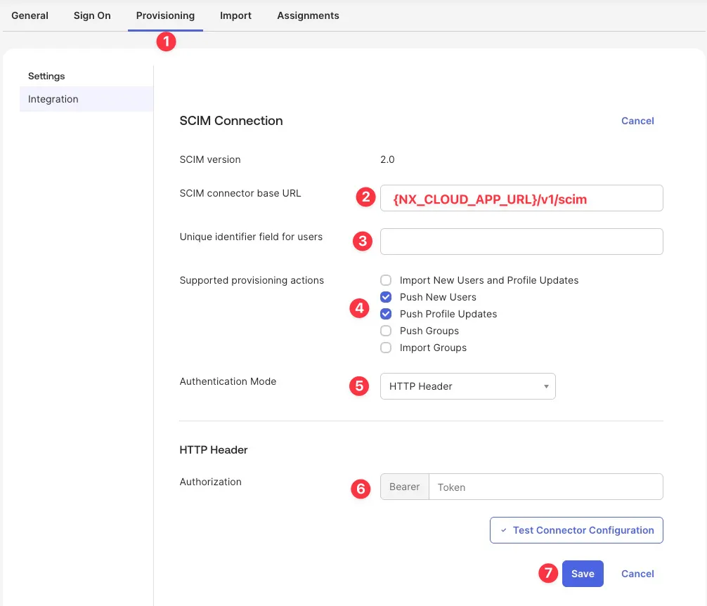 Configure SCIM connector base URL and authentication