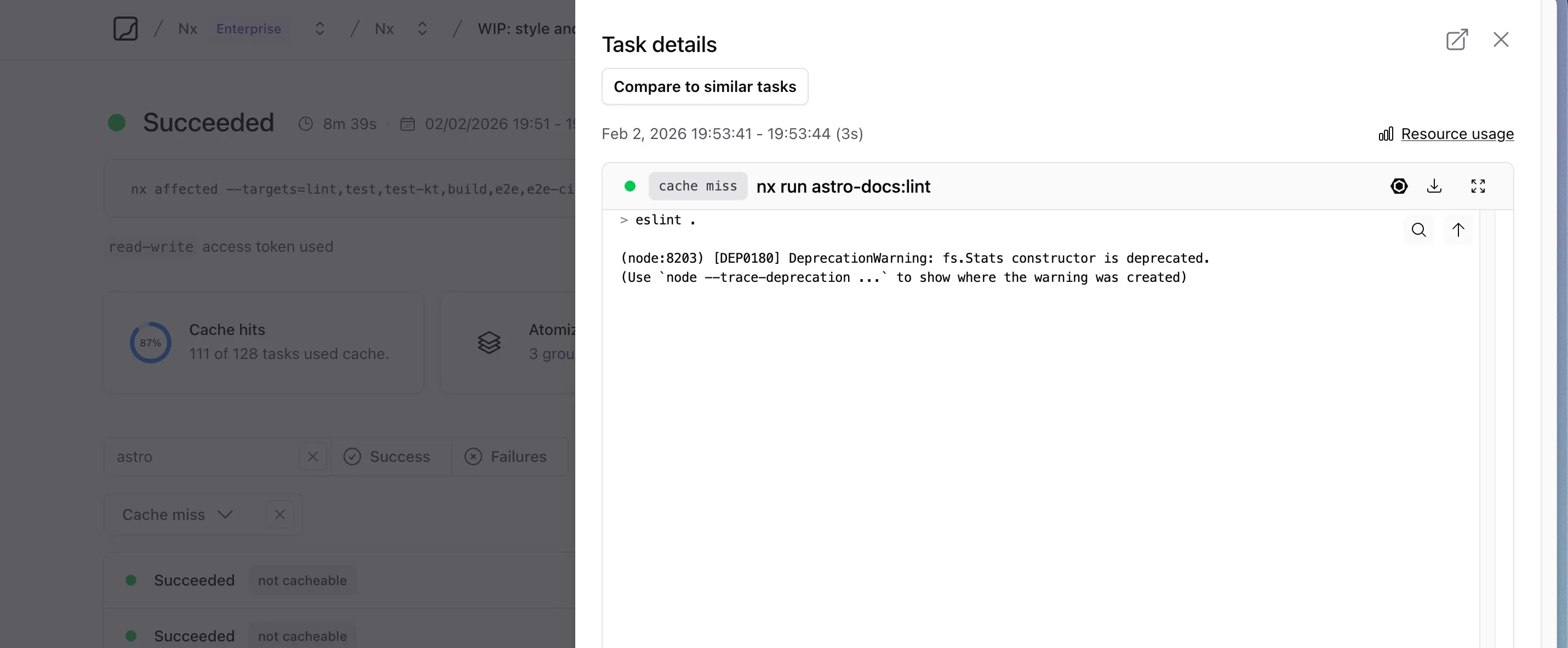 Task details panel showing the Compare to similar tasks button